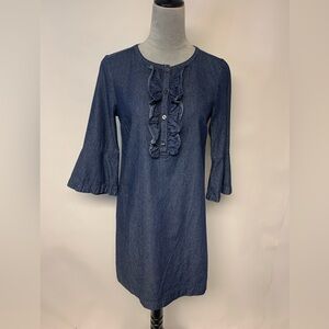 Draper James Dress Shift Bell Sleeve Denim Ruffle Feminine Bohemian Womens SZ 2